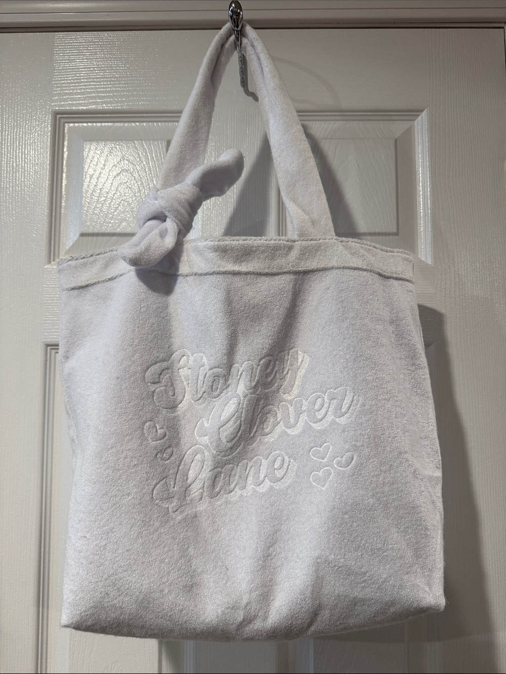 Stoney Clover Lane White Terry Tote with Knotted Strap
